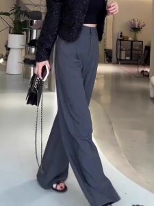 กางเกงขายาวทรงหลวมสีเทา ทรงหลวม ทรงขากระบอก ทรงเข้ารูป กางเกงขายาวทรงตรง ทรงเข้ารูป สำหรับผู้หญิง ฤดูใบไม้ผลิและฤดูร้อน