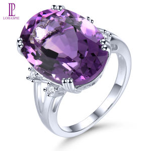 Lohaspie Jewelry Real 11.5 Carats 925 Real Sterling Silver Ring Natural Amethyst Ring Oval Cut Gemstone Amethyst Ring For Women Ladies Ring Silver Jewelry