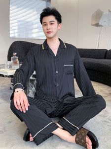 DTHN | New Couple Ice Silk Sleepwear Thin Long Sleeve Long Pants Mens Silk Satin Womens Home Clothes Set Simple Style Summer 2024