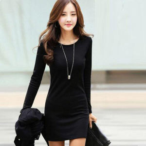 ชุดเดรสยาวคลุมเข่าแขนยาวทรงสลิมฟิตสำหรับผู้หญิงในฤดูใบไม้ร่วงและฤดูหนาว ชุดชั้นในทรงเข้ารูปทรงเอ ชุดเดรสยาวคลุมเข่า