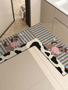 Bathroom L-Shaped Mat Silicone Drying Fast Floor Rug Cartoon Shell Pattern Non-Slip Bathroom Carpet Home Decor Modern Simple