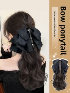 JUZITING | Simulated Hair Ponytail Clip with Natural Bow and Half-Up High Ponytail