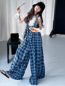 Preteen Girls Plaid Cargo Overalls Vintage Loose Fit Outfit Set Casual Style Summer Season Breathable Lightweight Clothing