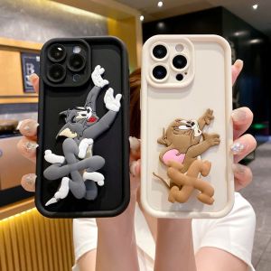 iPhone 16 15 14 13 12 11 Pro Max 7 8 Plus X XS Max XR Tom and Jerry Cat Rotatable Cartoon Phone Case