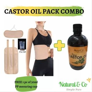 Pure Cold Pressed Castor Oil Pack Combo (500ml) Ayurco Pure Cold Pressed Castor Oil + reuseable ORGANIC Castor Oil Pack