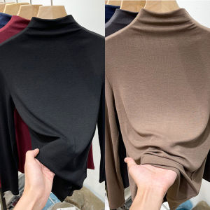 Black Knitted Sweater Womens Mid-Neck Pullover Soft Cozy Large Size Autumn Winter Fashion Inner Wear Slimming Base Shirt