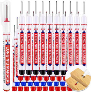 12pcs 20mm Deep Hole Long Nib Head Markers / Multi-Purpose Waterproof Extra Fine Tip Perforating Pen / for Metal Bathroom Woodworking Decoration