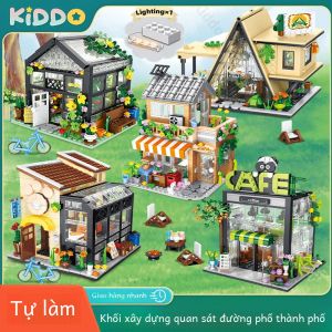 Bộ Khối Xây Dựng Hướng Phố Thành Phố DIY - Quán Cà Phê Hoa & Lều Cắm Trại Mô Hình Mộc Bộ Đồ Chơi Kiến Trúc Cho Trẻ Em Quà Tặng