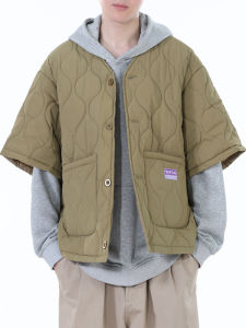 Loose Fit Mens Cotton Jacket Half Sleeve Vintage Chinese Style Casual Vest mid Sleeve Warm Outerwear Polyester Fiber Silk Cotton