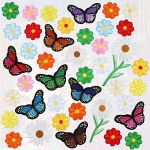 Mixed Stitching Butterfly And Daisy Iron on Patch Embroidery Badge Cartoon Sunflower DIY Sewing Accessories Fabric Stickers