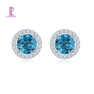 Lohaspie Jewelry Genuine Round cut 5.0mm Blue Topaz 925 Sterling Silver Stud Earrings Natural Gemstone Fine Elegant Women Jewelry for Gift