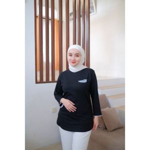 Kaosinn - Atasan Kaos Wanita Nameera Motif Bulu | Lengan 7/8 | Bahan Katun Combed 20s | Bisa Seragaman