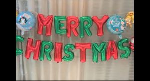 Balon Paket Huruf Merry Christmas Merah Putih Polos/Dekorasi Pesta Natal Candy