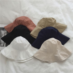 Foldable Soft Thin Pure Cotton Fisherman Bucket Hat Sunshade Large Brim Anti-UV Sun Hat Casual Style Youth Spring Summer Autumn