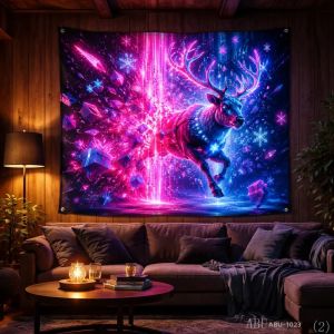 VIKAMA Neon Xanh Dương Xanh Lá Cánh Tuần Lộc Bông Tuyết Bầu Trời Đầy Sao Giả Tưởng Giáng Sinh Tấm Thảm Polyester Mềm Phòng Ngủ Phòng Khách Ký Túc Xá Trang Trí