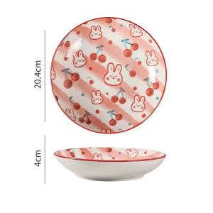 Ceramic Japanese Style Cartoon Breakfast Plate Deep round Dinnerware Cute High Aesthetic Value Home Use Adult Size 8 Inches