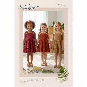 Self Tie Sleeveless Mini Dress for Kids Red Ruffle Design Fit 2-4 Years Old New Trend Fashion Crepe Fabric Easy to Wear #50005