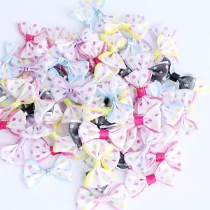 30pcs/lot Multicolor Polyester Polka Dot Hand Tied Flat Bows Ribbon Bowknot For DIY Hair Accessories Gift Wrapping Decoration