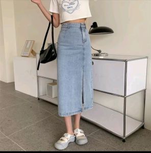 Rok Jeans Skirt A Line Korean Style Belah Samping