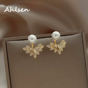 New Zircon Earrings For Women Korean Fashion Luxury Crystal Leaf Bud Stud Earrings Party Holiday Pastoral Jewelry