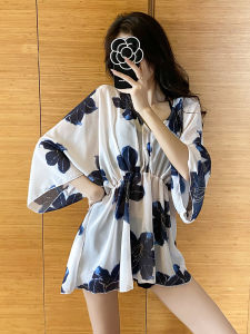 Womens Three-Piece Swimsuit Bikini Thermal Spring Conservation Student V-Neck Polyester Material with Steel Support Pad