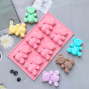 1 PC 6-cavity รูปหมี DIY แม่พิมพ์ซิลิโคนไม่ติดเหมาะสําหรับทําเค้กขนมปังเยลลี่ขนมหวานเบเกอรี่แม่พิมพ์