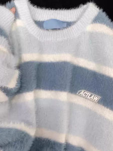 Soft Striped Color Block Cashmere Sweater Womens Gentle Style Korean Fashion Long Sleeve Knitted Top Age-Defying Trendy Item