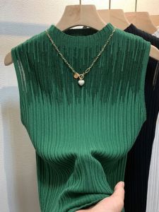 เสื้อกั๊กถักแบบสวมหัวแขนกุดทรงสลิมฟิตสำหรับผู้หญิง คอตั้ง ผ้าฝ้ายผสมโพลีเอสเตอร์ ฤดูใบไม้ผลิ 2025 สำหรับผู้หญิง