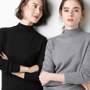 Undershirt Womens Autumn and Winter Cashmere Sweater Sweater Western Style Inner Wear Half Turtleneck Black Knitwear Tops K-style Tide