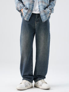 Nam Dáng Rộng Ống Rộng Quần Jean Giữa Eo Viền Thẳng Denim Quần Hợp Thời Trang Hàng Ngày Mùa Xuân 2025