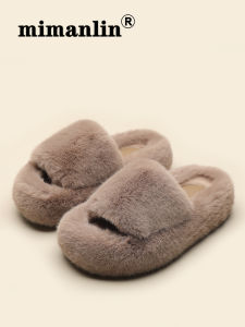 Womens Indoor Slip-On Slippers Thick Bottom Fur Slipper 2024 New Autumn Winter Cotton Home Slippers Comfortable Soft Sole