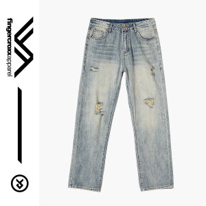 FINGERCROXX | American Style Ripped and Distressed Straight Jeans