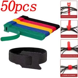 50pcs Reusable Hook and Loop Cable Ties Fastening Straps Multi-Purpose Wire Organizers for Computer/TV/Electronic Devices