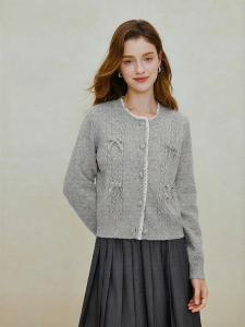 INMAN | Wool French Lace Bow-knit Cardigan