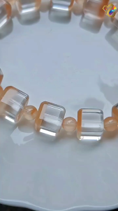 Graduation Grade Rare Peach Rabbit Hair Rutilated Quartz Cube Bracelet
