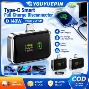 YOUYUEPIN 2pcs Type C Auto Cut Off Charger Adapter 140W Digital Display Power Meter Battery Protection Smart Full Charge Disconnector For Phone Laptop