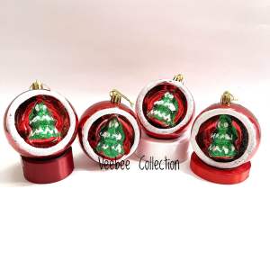 Bola 8cm Merah hiasan Pohon Natal AN41/ Bola hias pohon natal
