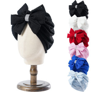 Womens Fashion Bows Hat Bonnet Solid Color Hollow Breathable Mesh Sheer Hat Girl Knotted Turban Head Wraps Beanie Cap
