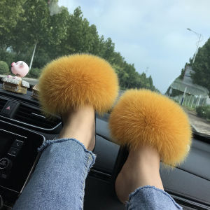 Internet Celebrity Fashion All-Match Real Fur Fox Fur Slippers Flip Flops Flats Fur Fur Sandals Womens Shoes Summer Platform Shoes