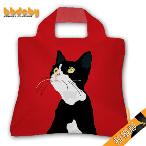 Red Black Cat Fashion Foldable Eco-friendly Shopping Bag Portable Handbag Single Shoulder Canvas Bag Handle Bag Travel Essential