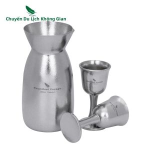 Bộ Đồ Uống Nhật Bản Di Động Boundless Voyage 150ml Bình Rượu Sake Bằng Titan Kèm 2 Ly Nhỏ An Toàn Với Máy Rửa Chén Ti3266D
