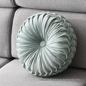 European Style Solid Color Handcrafted Wrinkle Round Cushion Velvet