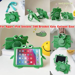 For Samsung Galaxy Tab A8 A7 S6 Lite A 8.0" 8.7" 10.4" 10.5" 10.1" SM-T290 T220 T500 X200 T510 P610 2019 2020 2021 2022 Kids Tablet Cute Cartoon Lovely Crocodile Safe Silicon Handle Shockproof Stand Shoulder Strap Case Cover