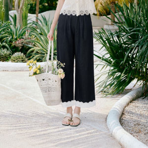 XIANGYING | Black Flared Lace High Waist Loose Straight Trousers