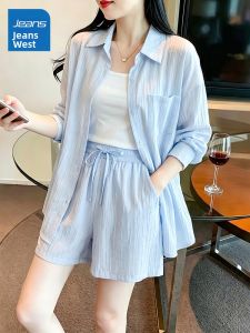 Jeanswest | Slim Lightweight Short Sleeve Shorts Set Summer Korean Style New Arrivals