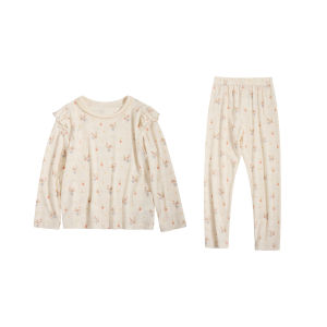 toz mama | Autumn Girls Pajama Set Printed Ruffle Design