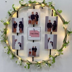Lampu LED hoop bundar lingkaran frame foto bunga rambat hadiah kado hampers gift custom ultah ulang tahun anniversary wisuda graduation wedding nikahan valentine natal kenang-kenangan unik mewah elegan murah