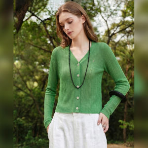 V-neck French Style Knitted Cardigan Slim Fit Summer Wear