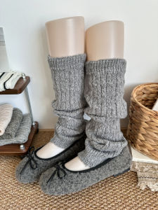 Retro Knitted Thick Warm Mid-Calf Socks Womens Grey Autumn Winter Warmth Home Comfort Stockings Fashionable Solid Color