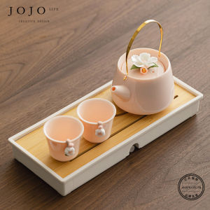 ZiQuanJian JOJOS L. PD. Kung Fu Tea Set with Lotus Handle Pot And Two Cups Ceramic Handmade Tea Utensils for Two People